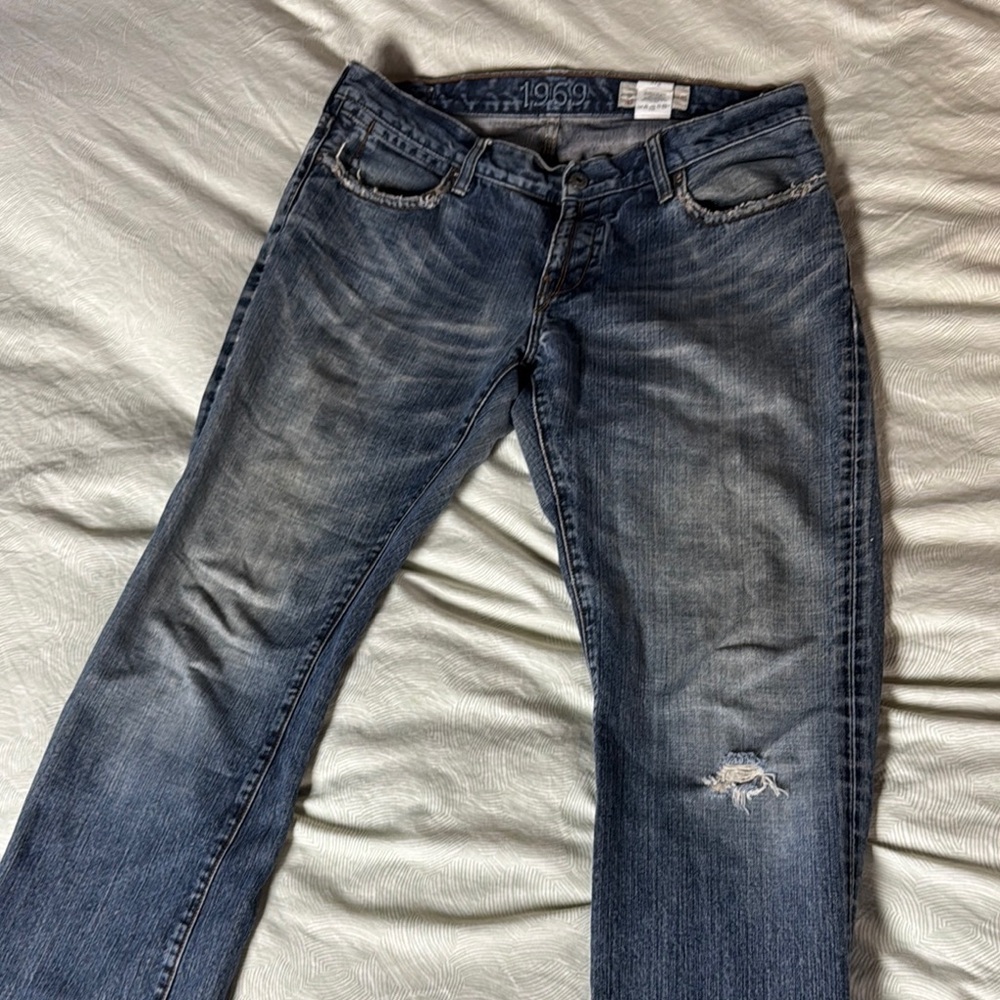Men's Bootcut Distressed Blue Jeans